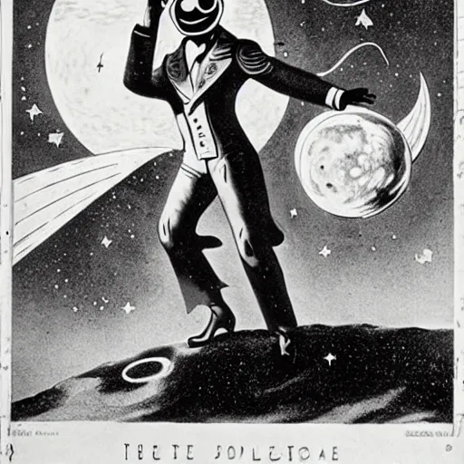 Prompt: the man in the moon is struck by a spacecraft in the 1 9 0 2 fantasy film le voyage dans la lune