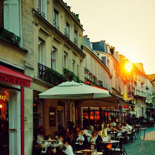 Image similar to cafe in paris, sunset, 3 5 mm, iso 4 0 0, kodak