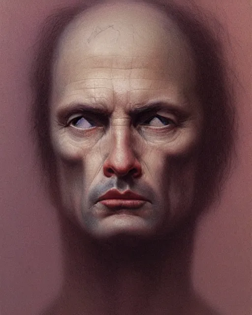 Image similar to Christian Ricci, portrait, close-up, deep focus, in the style of Zdzislaw Beksinski