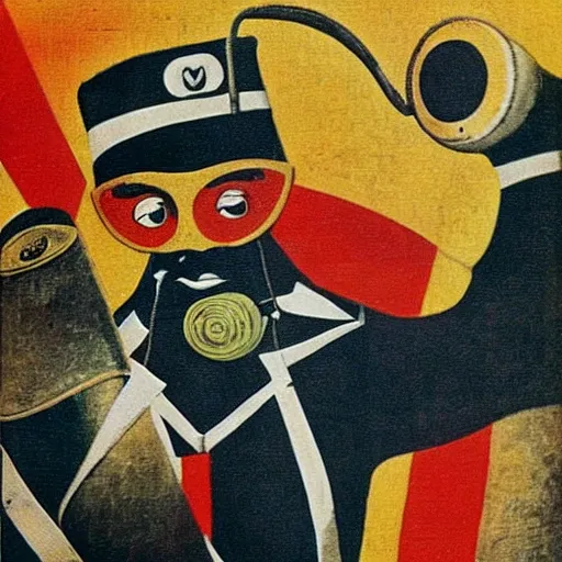 Prompt: Surreal, Dadaist art of a soldier. 1930s.