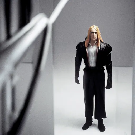 Image similar to arthas menethil as the american psycho, cinematic still