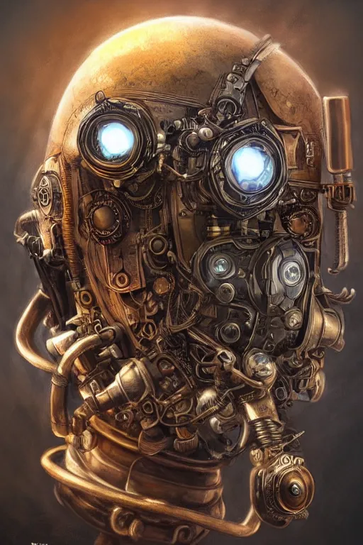 Image similar to steampunk helmet fantasy art mask robot ninja stylized digital illustration sharp focus, elegant intricate digital painting artstation concept art global illumination ray tracing advanced technology chaykin howard and campionpascale and cooke darwyn and davis jack