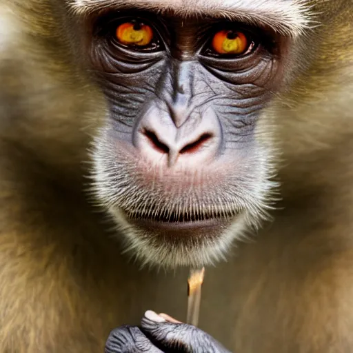 Image similar to a monkey priest smokes pot