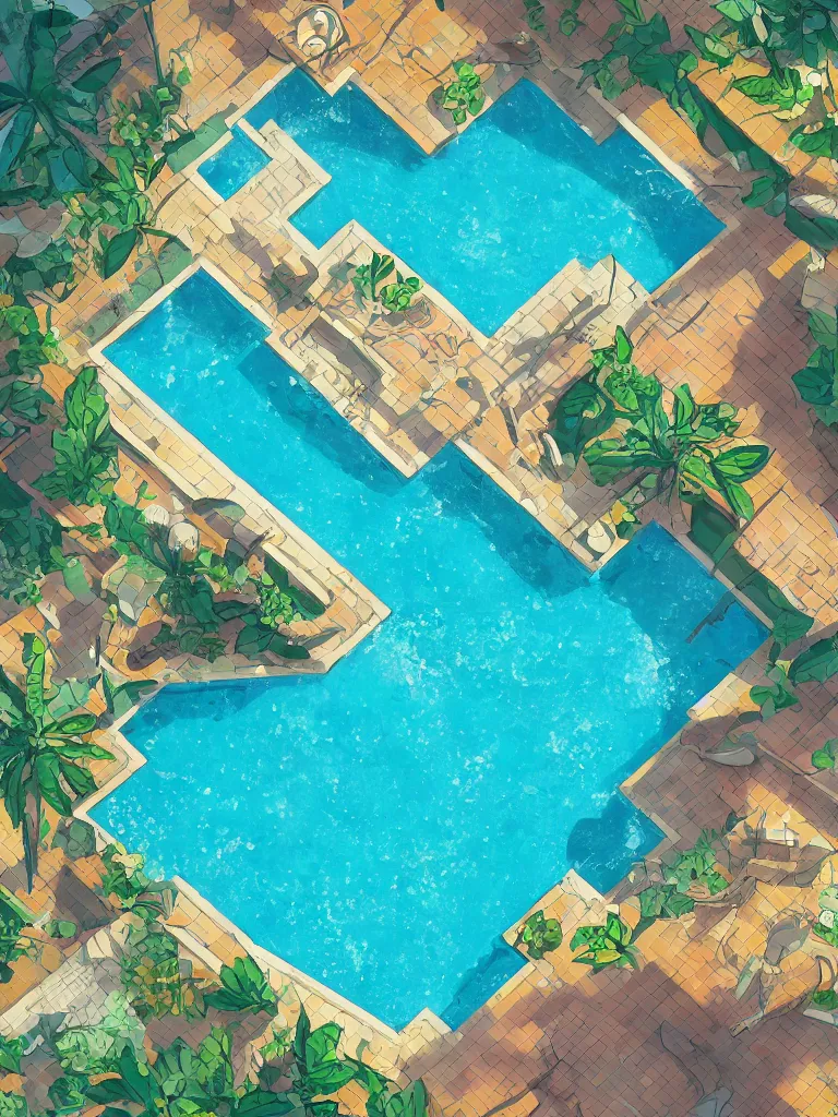 Image similar to tiled swimming pool from above by disney concept artists, blunt borders, rule of thirds