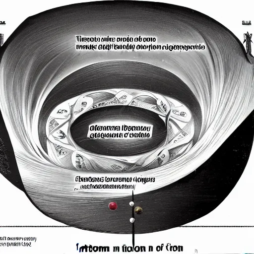 Prompt: the interior of an atom of iron. quantum mechanics. physics. highly detailed illustration