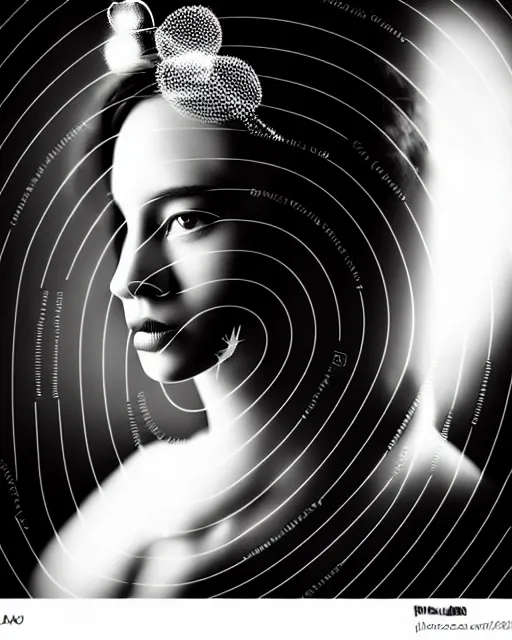 Prompt: black and white dreamy young beautiful female artificial intelligence, cinematic, rim light, bokeh, photo - realistic, elegant, high detail, 8 k, masterpiece, photo taken in 1 9 3 0, inspired by cecil beaton