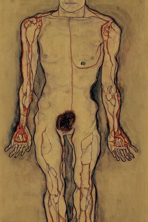 Image similar to a contemporary graphic drawing of a body turning into an loss of shame by Egon Schiele, Max Erns