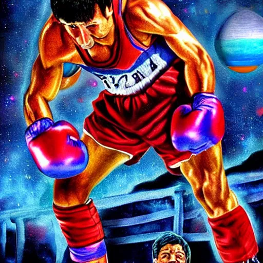 Prompt: rocky balboa on mars, boxing martians, high detailed, vivid colors, photorealistic, poster,
