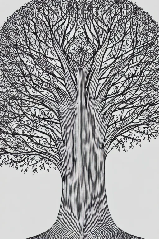 Prompt: a tree, one line drawing, intricate, elegant, highly detailed, smooth, sharp focus, artstation