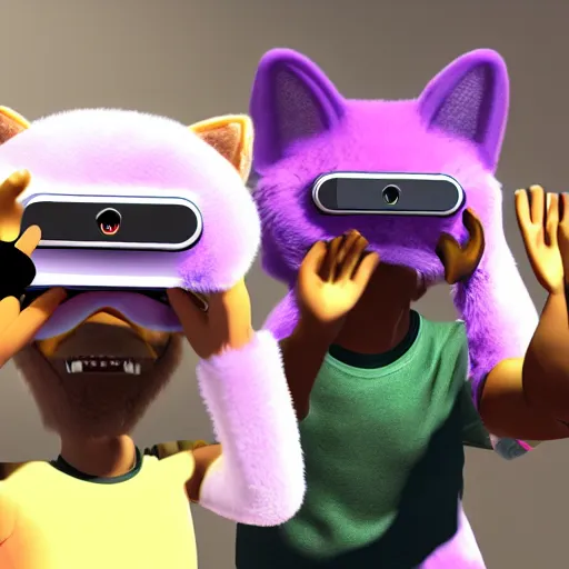 Prompt: hanging with a fairly diverse group of furries in virtual reality