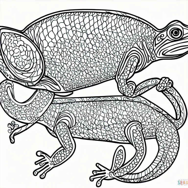 Image similar to beautiful chameleon, ornamental, fractal, line art, vector, outline, simplified, colouring page