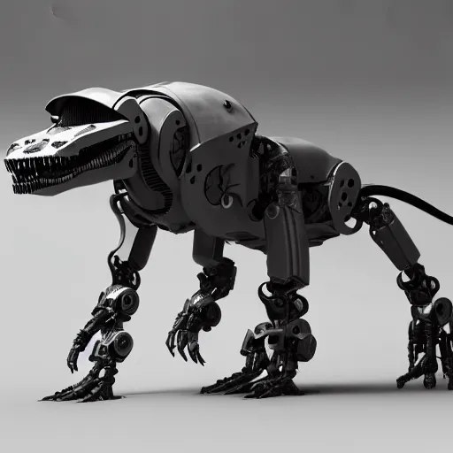 Image similar to a robot t-rex made by aliens, octane render