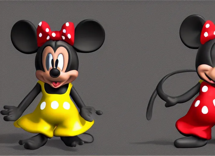 Image similar to mickie mouse in side and front view, unreal engine 5