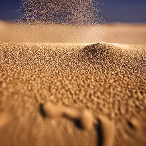 Image similar to beautiful photograph of a man vacuuming sand in a desert