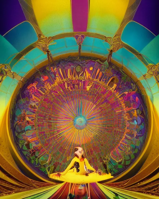 Image similar to a cirque du soleil in a morning dreamland, coherent design, symmetrical, vivid color, complementary color, golden ratio, detailed, sharp lines, intricate, rainbowshift, by james gurney, by brian froud, by peter mohrbacher, by alphonse mucha, by maxfield parrish, by karol bak, deviantart, octane render