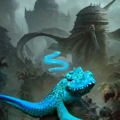 Image similar to blue crocodile squid hybrid, epic fantasy style art by Craig Mullins, fantasy epic digital art, epic fantasy card game art by Greg Rutkowski