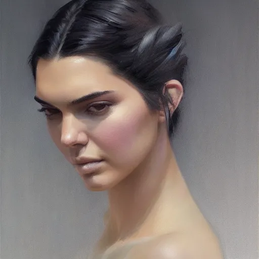 Image similar to kendall jenner by Richard Schmid by Jeremy Lipking by moebius by atey ghailan