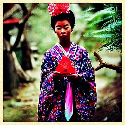 Image similar to “ afro - asian female shrine maiden. photograph. award winning. ”