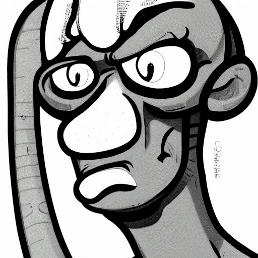 Image similar to giga chad, handsome, handsome squidward, cartoon network style, strong chin, detailed lines, vivid colors