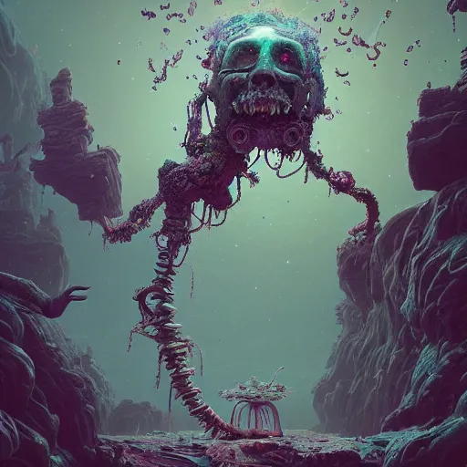 Image similar to existential dread, intricate, abstract, magical, wacky, dreadful, horror, by Tooth Wu, by WLOP, by Beeple, by Dan Mumford, by Greg Rutkowski, Octane Render, digital painting highly detailed