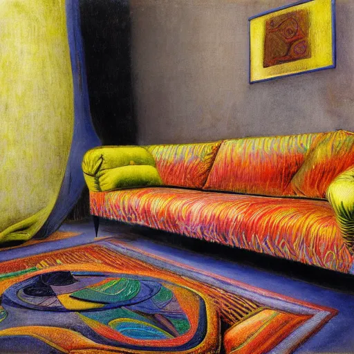 Prompt: psychedelic couch sofa costa blanca, designed by arnold bocklin, jules bastien - lepage, tarsila do amaral, wayne barlowe and gustave baumann, cheval michael, trending on artstation, mediterranean, star, sharp focus, colorful refracted sparkles and lines, soft light, 8 k 4 k