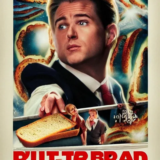 Image similar to elaborate movie poster for a slice of white bread, photorealistic