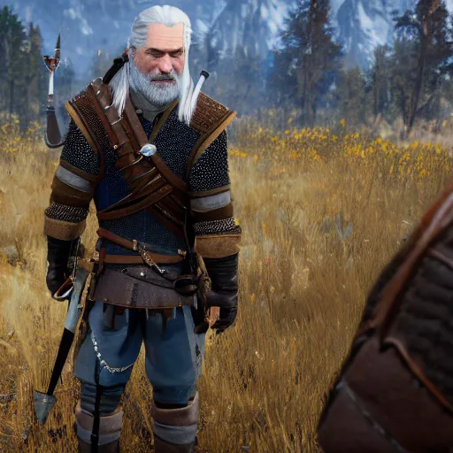 Prompt: bill murray plays geralt in the witcher 3, screenshot, promotional shot