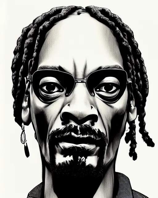 Image similar to portrait of snoop dogg, concept art, sumi - e style, intricate linework, artstation, trending, highly detailed, smooth, focus, art by yoji shinkawa,