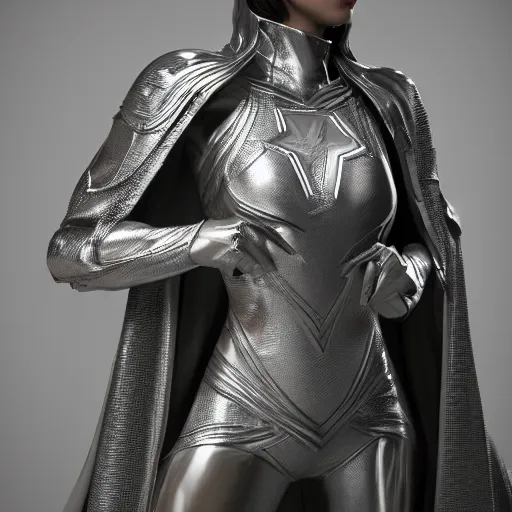 Image similar to superhero, marvel comics, full body, character concept, intricate silver clothing and cape, magical, sparks, cinematic lighting, cinematic atmosphere, 8 k octane render, unreal engine 5