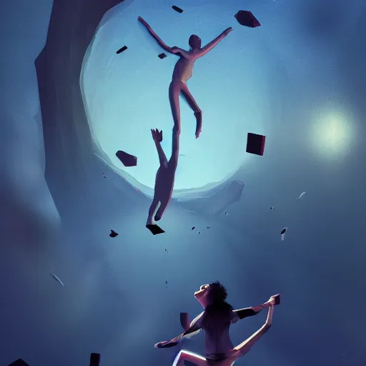 Image similar to dream of falling, 4 k, surreal, trending on artstation