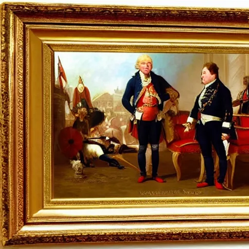 Image similar to boris johnson meeting napoleon bonaparte painting by antoine - jean gros, realistic painting, 1 9 th century