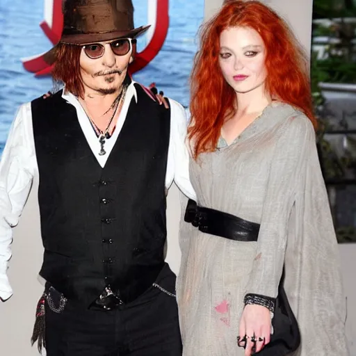 Image similar to johnny depp with his new girlfriend with ginger hair.