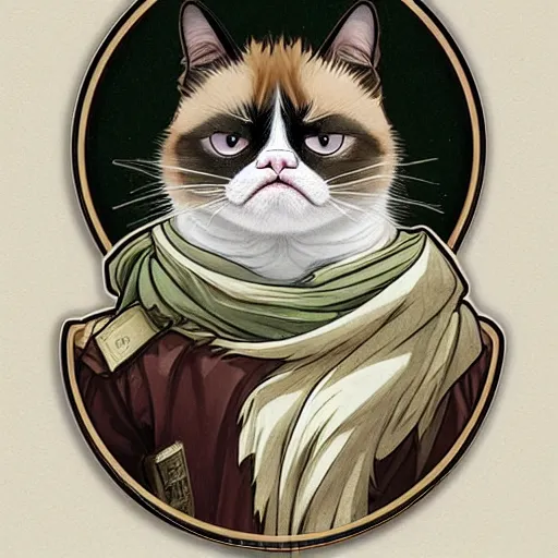 Prompt: Grumpy Cat dressed as Doge, anime, weeb, die cut sticker , intricate, elegant, highly detailed, digital painting, artstation, concept art, smooth, sharp focus, illustration, art by artgerm and greg rutkowski and alphonse mucha and francisco goya