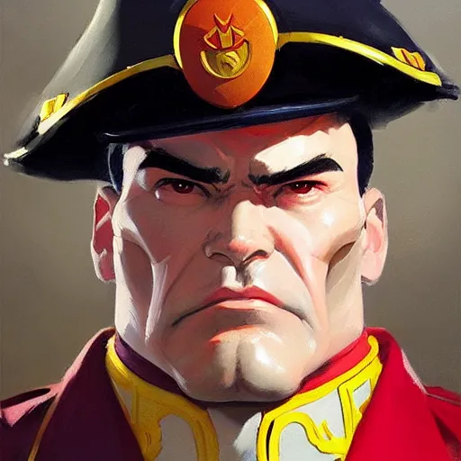 Image similar to Greg Manchess portrait painting of M. Bison as Overwatch character, medium shot, asymmetrical, profile picture, Organic Painting, sunny day, Matte Painting, bold shapes, hard edges, street art, trending on artstation, by Huang Guangjian and Gil Elvgren and Sachin Teng