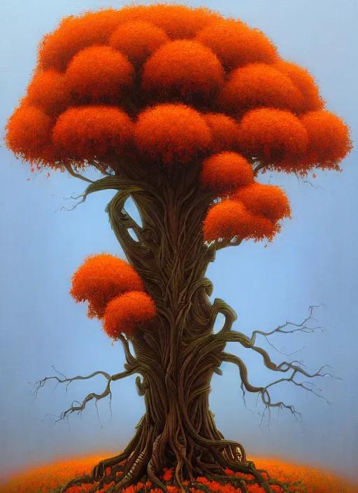 Image similar to ayahuma tree with orange fruits looking like an ent, art by christophe vacher