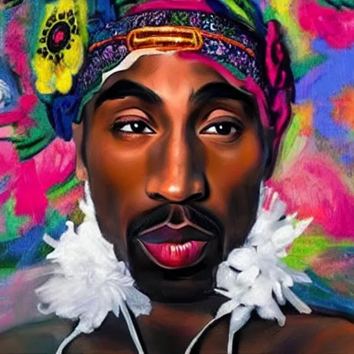 Prompt: 8 k uhd portrait of tupac wearing ballerina dress, highly detailed faces.