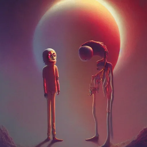 Image similar to Rick & Morty made by Zdzislaw Beksinski, 4k detailed art