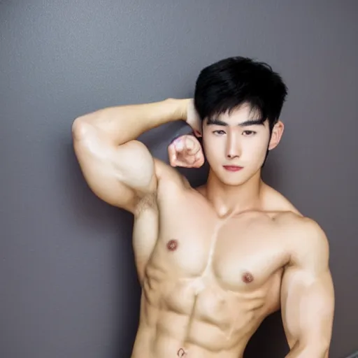 Prompt: korean muscle boy 2 1 years old