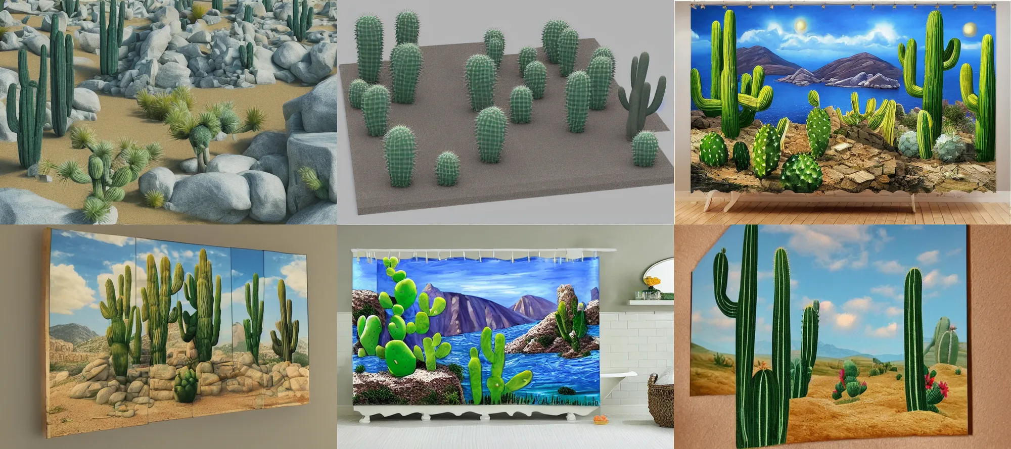 Prompt: Greek realism style- 3d geometric landscape with cactus