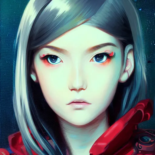 Prompt: A potrait of a cyberpunk cyborg girl with big and cute eyes, fine-face, realistic shaded perfect face, fine details. Night setting. Very anime style. Realistic shaded lighting poster by Ilya Kuvshinov katsuhiro, magali villeneuve, artgerm, Jeremy Lipkin and Michael Garmash, Rob Rey and Kentarõ Miura style, trending on art station
