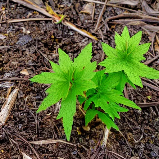 Prompt: a photograph of the plant called goldenseal (hydrastis canadensis). photographed in hd flickr inaturalist