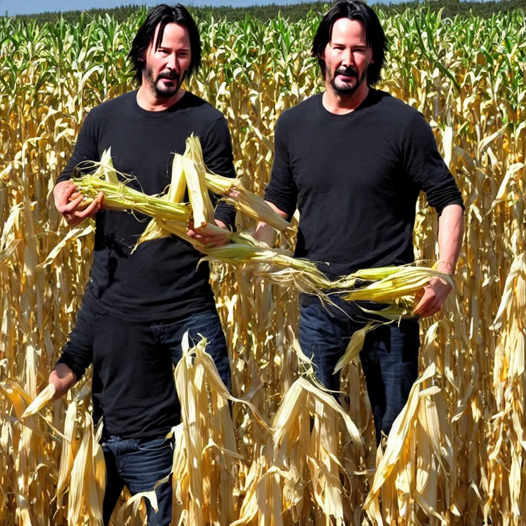 Prompt: keanu reeves harvesting corn