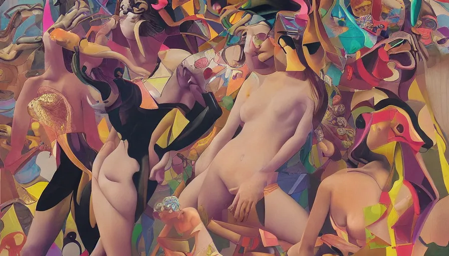 Prompt: chaotic 3 d sensual female shapes by kaws, james jean and salvador dali and shusei nagaoka, oil on canvas, surrealism, neoclassicism, renaissance, hyper realistic, cell shaded, metallic reflections, physically based rendering, 8 k