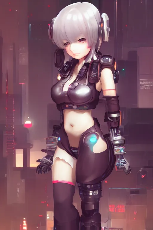 Image similar to a cute cyberpunk android maid girl, character art portrait, anime key visual, official media, illustrated by wlop, extremely detailed, 8 k, trending on artstation, cinematic lighting, beautiful,