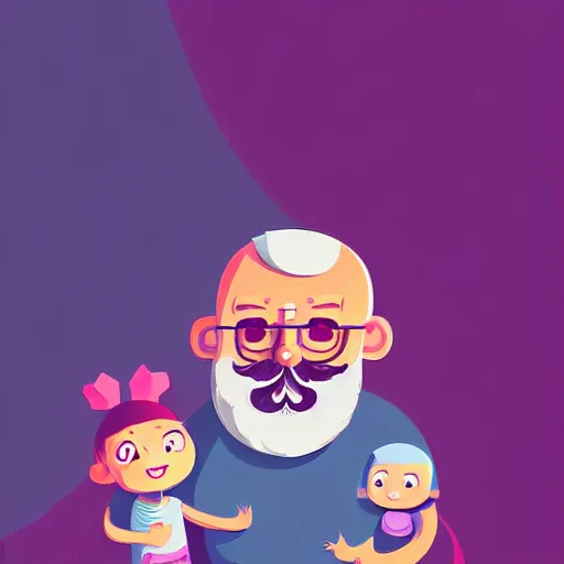 Image similar to curled perspective digital art of a cute smiling beard grandpa cartoon character with baby girl by anton fadeev