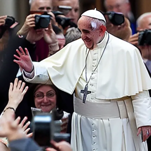 Image similar to pope Francis giving a high five to an invisible person