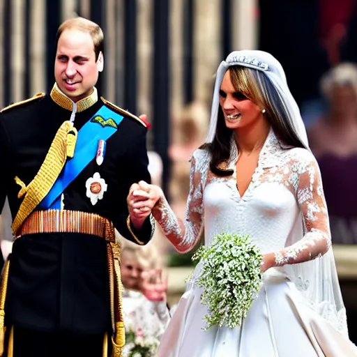 Image similar to detailed photos of the duke of cambridge prince william marrying american popstar britney spears, happy couple, official photos, wedding photo, royal wedding, photos trending on twitter, trending photo on instagram