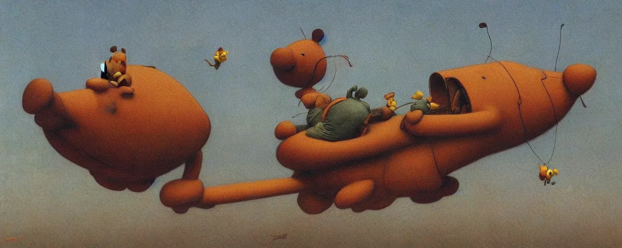 Prompt: winnie the pooh airplane by beksinski