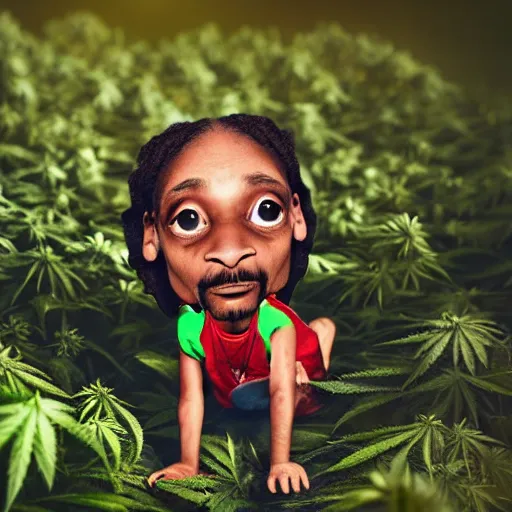 Image similar to very very very very cute chibi baby Snoop Dogg in the marijuana field, portrait, pixar style, forest background, cinematic lighting, award winning creature portrait photography