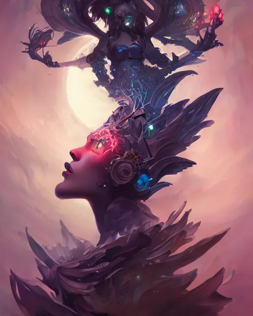 Image similar to portrait of a beautiful satanic cybernetic emanation, by pete mohrbacher and artgerm and wlop, digital art, highly detailed, intricate, fantasy, mystical, Trending on Artstation HQ, deviantart, unreal engine, 4K UHD image